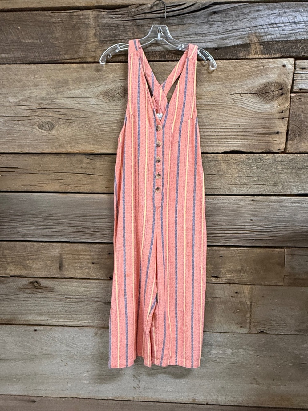 Urban Outfitters Jordon Jumpsuit Coral Blue Yellow Striped Cotton Small